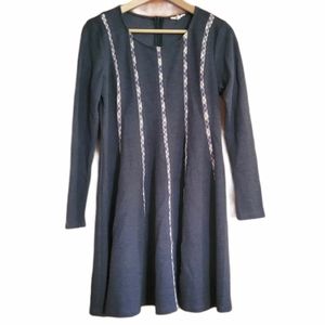 Anthropologie Mystree Long Sleeve Fall Dress Gray Stripes Plaid Size Medium Grey